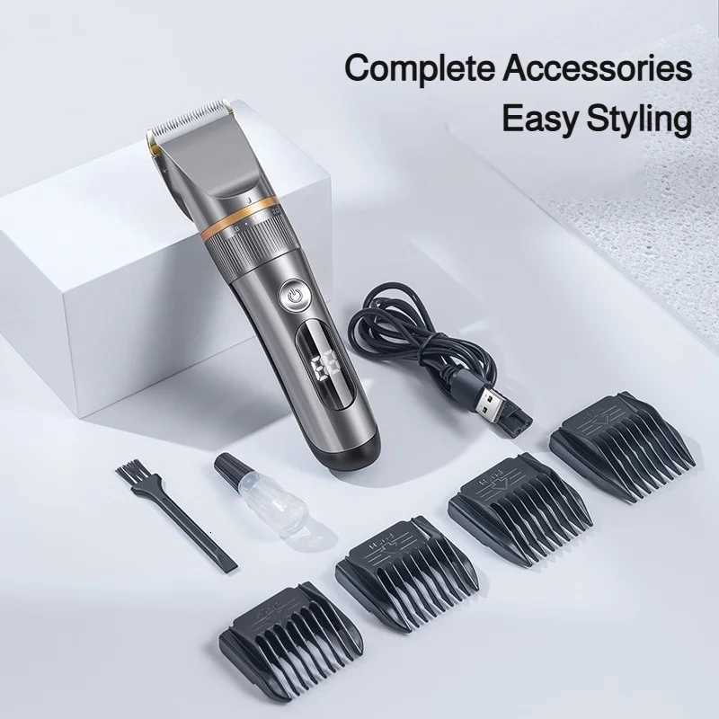 Professional Hair Clipper Set Electric Hair Trimmer with Limit Comb LED Digital Display USB Rechargeable Hair Care ToolsT251120