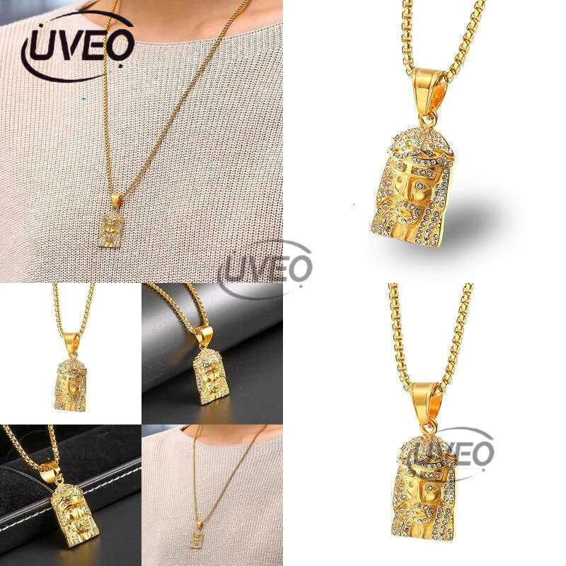 Pendant Necklaces Mens Hip Hop Necklace Jewelry Iced Out Jesus Piece With 60Cm Gold Cuban Chain Drop Delivery Pendants Dhgarden Oio