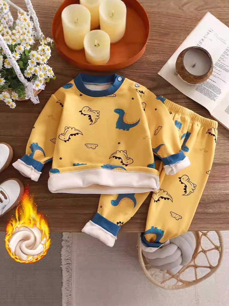 Children's warm underwear set with thickening lining for boys and girls autumn clothes for babies and winter dinosaur clothes L251120