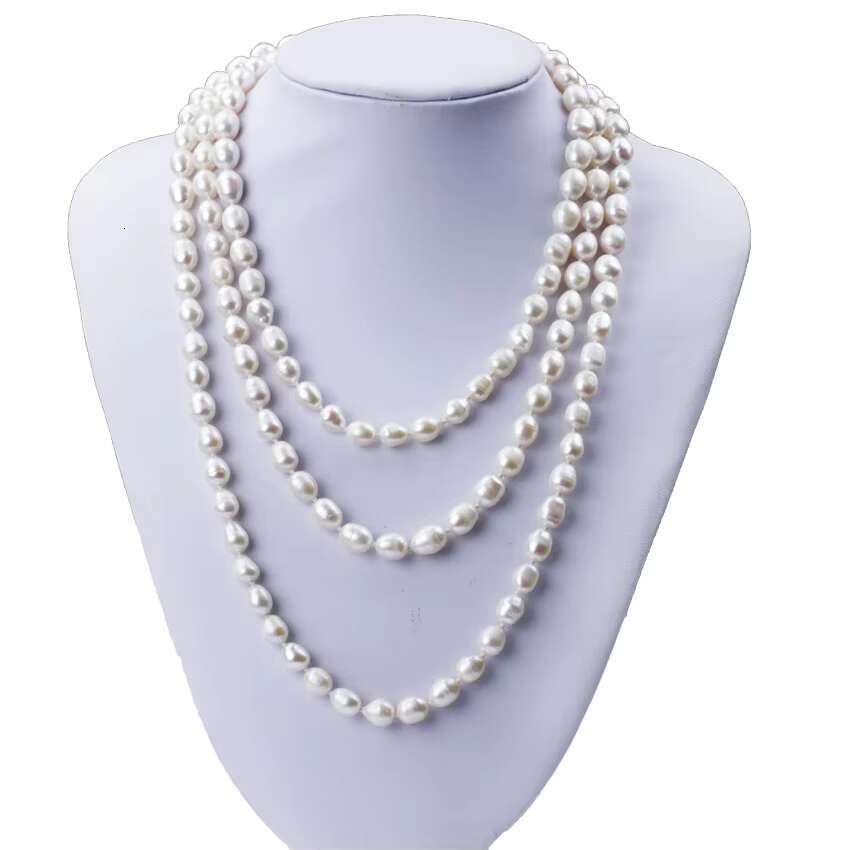 7-8mm 60 Inch Long Multi Color Freshwater Cultured Real Fresh Water Natural Wholesale Rice Pearl Necklace