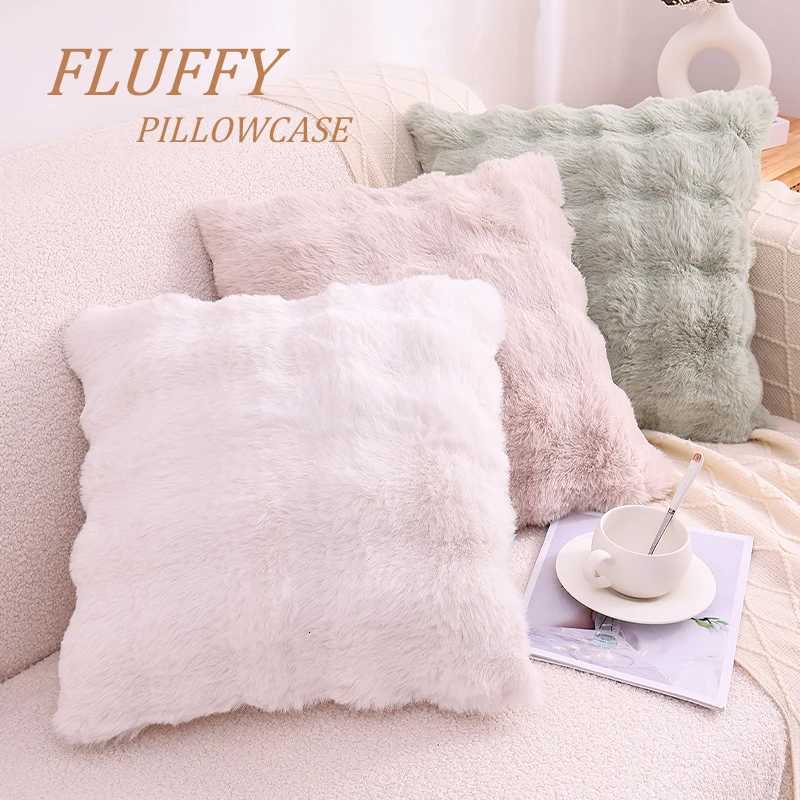 Pillow Case Kitinjoy Faux Fur Cushion Covers Decorative Soft Plush Fluffy Velvet Cushion Cover Square Faux Rabbit Fur Case for Sofa C251120