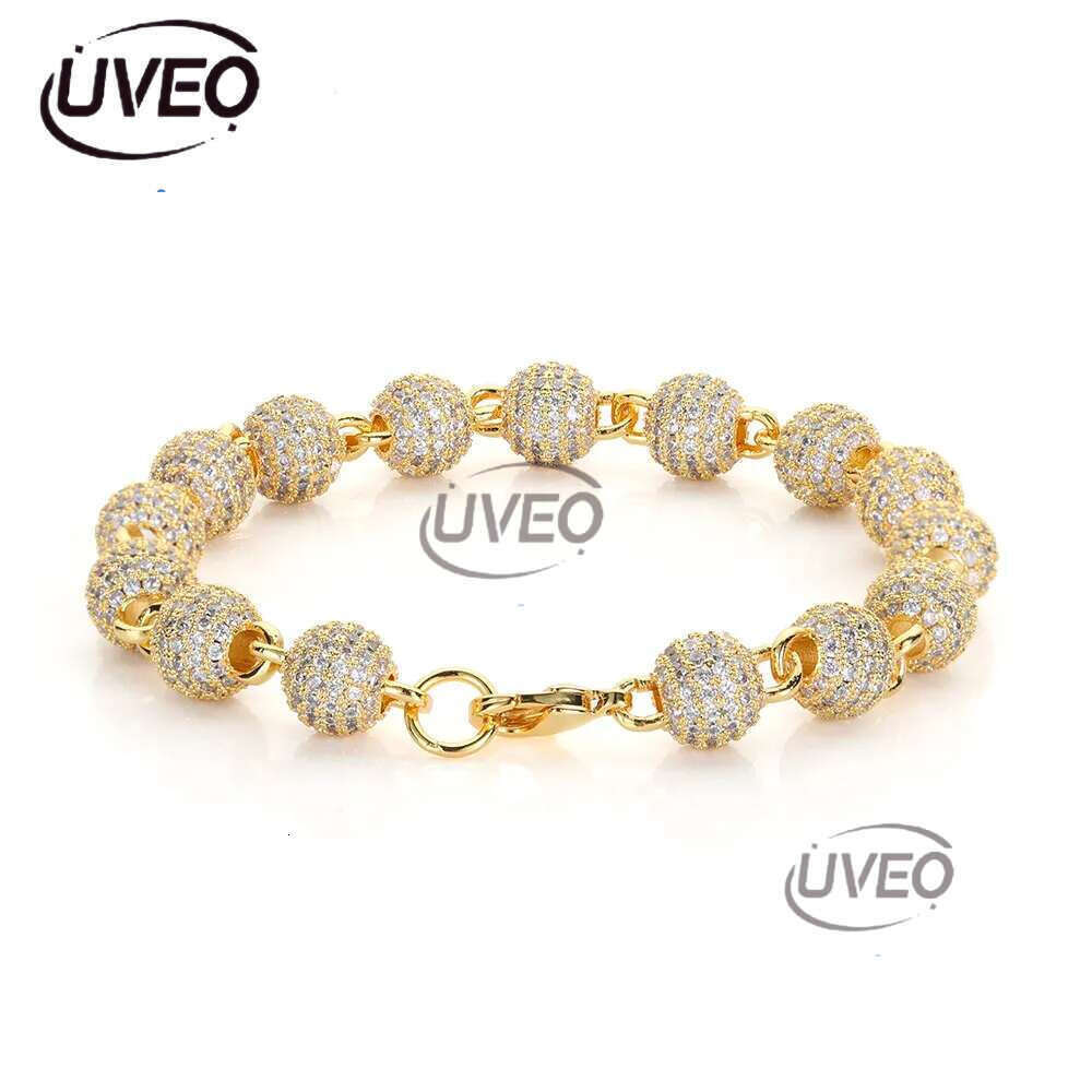 Luxury designer 8mm Hip Hop Ice Out VVS Moissanite Round bead ball Chain bracelet Gold Plated Sterling Silver Men's and Women's Jewelry Free