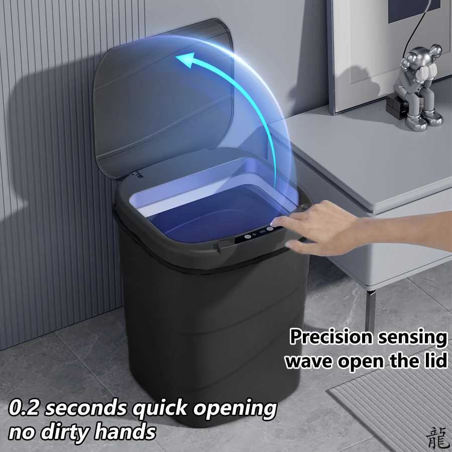 Smart Sensor Touchless Automatic Closing Trash Can Battery Powered for Bathroom House Office C251120