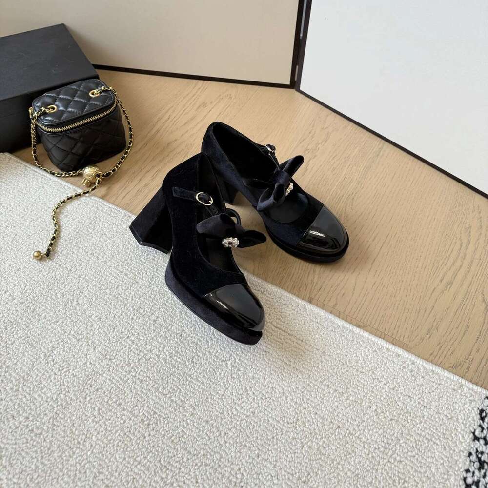 New Shoes Women Size34-41 Flannel Pumps Super High Heels Genuine Leather Butterfly Knot Pearl Flat Platform atillas De Mujer