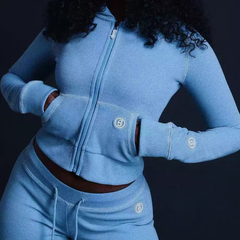 Women's fashion designer sportswear set - dress and trousers - fitted long-sleeved top - narrow bell-shaped pants - casual - sporty - fitness q3