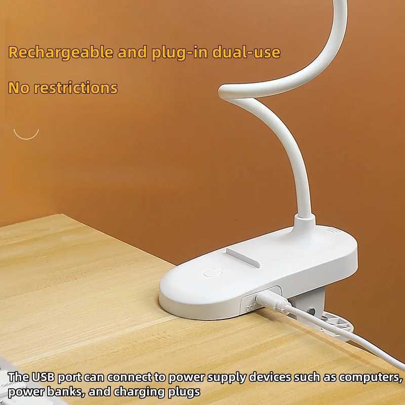 360 Adjustable Clip-on USB Rechargeable Desk Lamp Bedside Night Light for Bedroom Study Reading and Office Work M251120