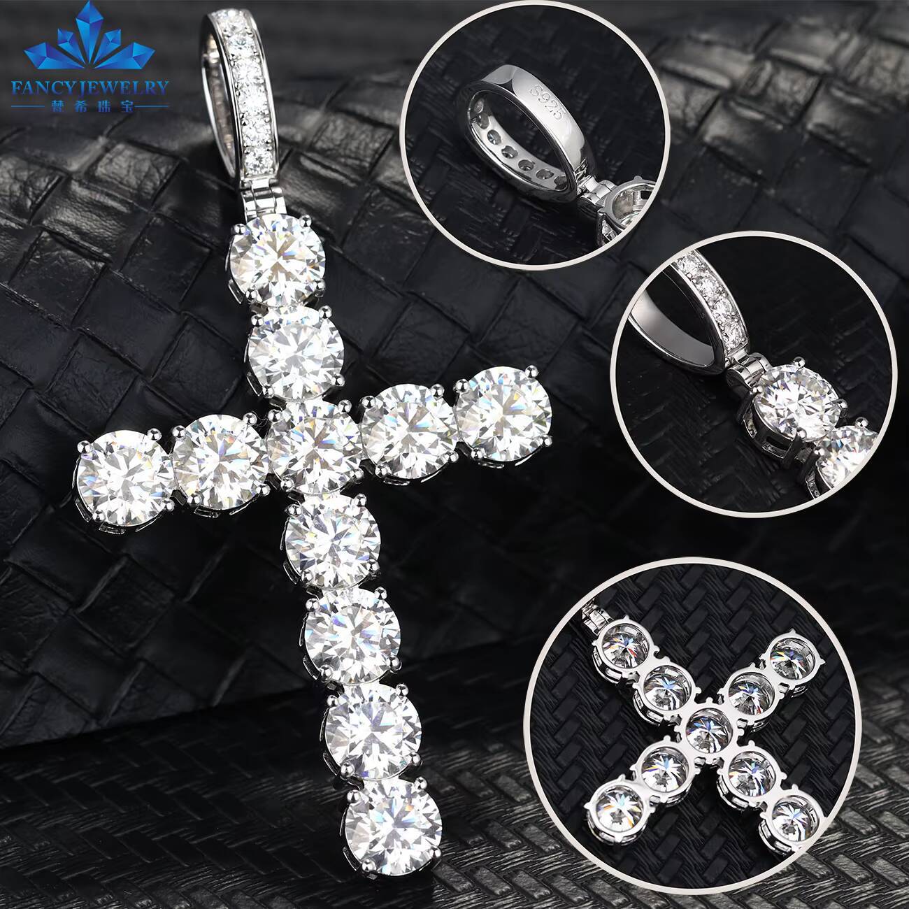 10mm Big Size Cross Diamond Pendant 925 Sterling Silver Iced Out Tennis Cross Hip Hop Mossanite Fine Jewelry Pendant for Men