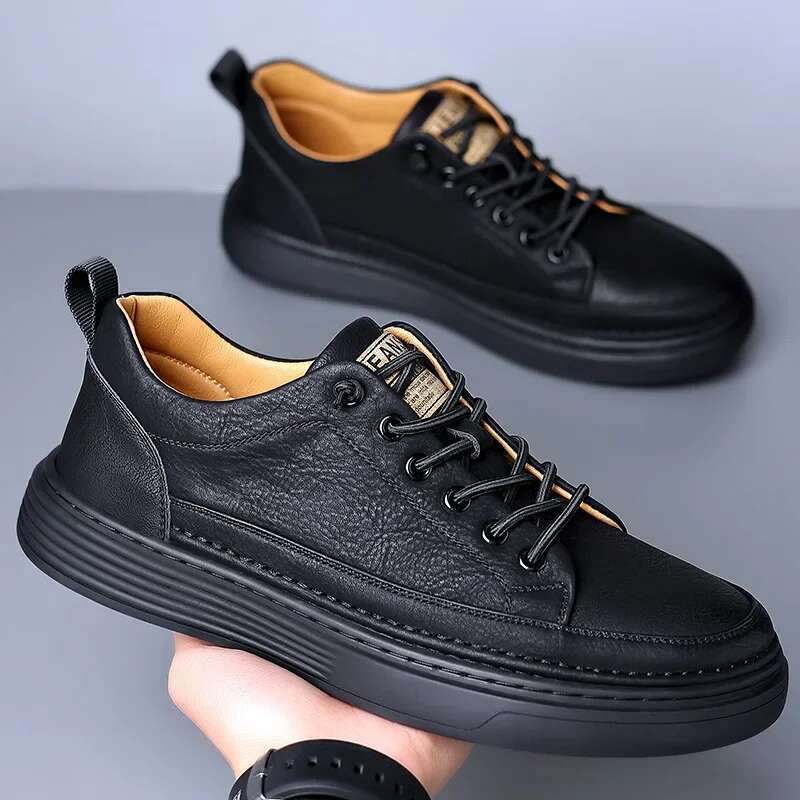 Young Spring and Autumn Casual Leather Men All Match Sports White Trendy Shoes Sneakers