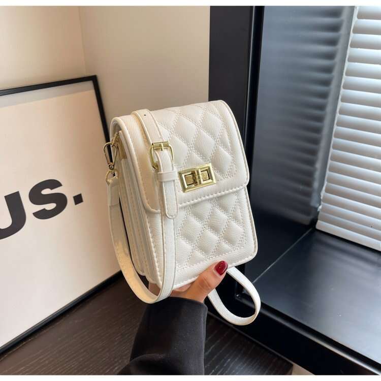 Women's new fashionable checkered embroidery thread high-end commuting phone bag, zero wallet, single shoulder diagonal cross bag