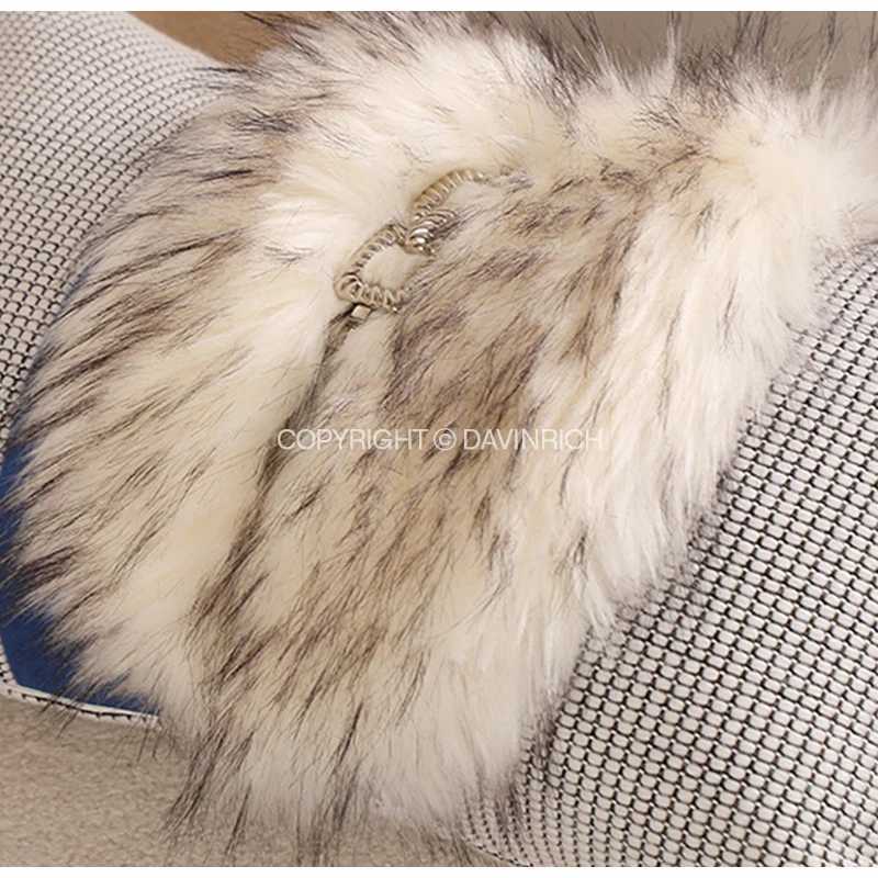 Pillow Case DAVINRICH Nordic Snow Fox White And Gray Textured Faux Fur Lumbar Case Modern Minimst Luxurious Cushion Cover 30x50cm C251120
