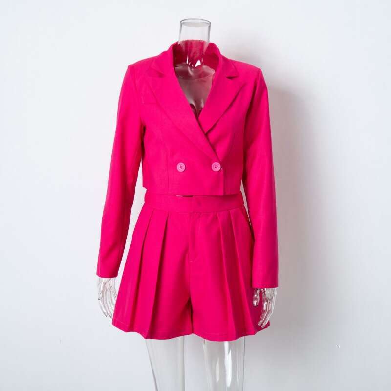 hoodie Short Shorts With Spring/Summer Double Breasted Suit And Pleated Short Skirt Pants Two-Piece Set jacket