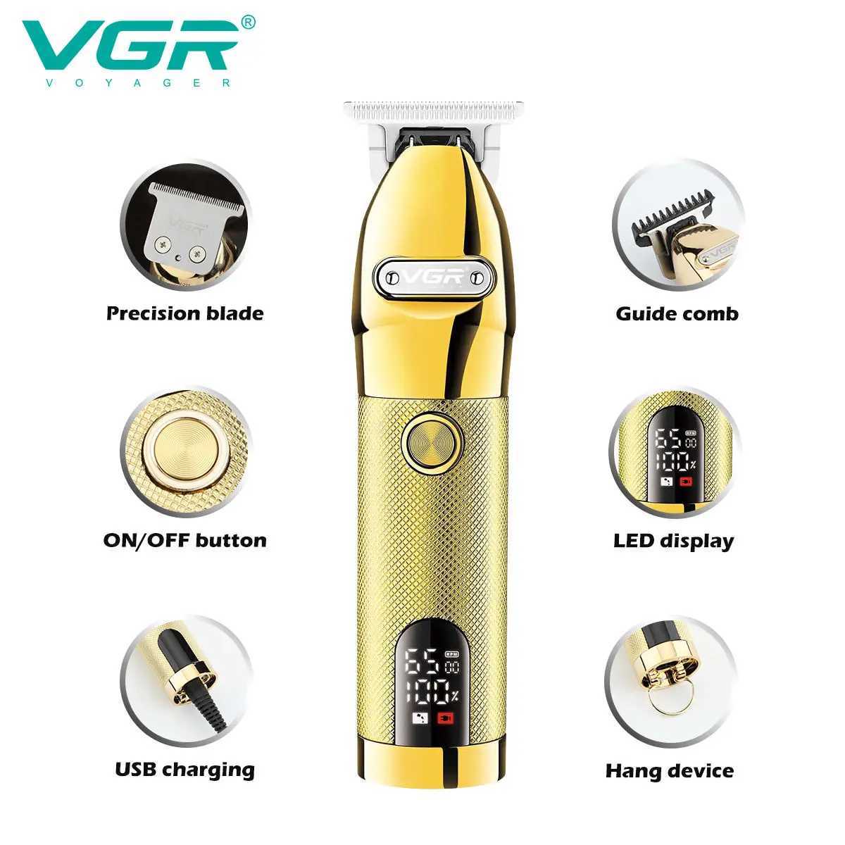 VGR 275 Electric Hair Clipper Professional Personal Care Barber Hair Trimmer Men Shaver LCD Rechargeable Metal Hair ClippersT251120