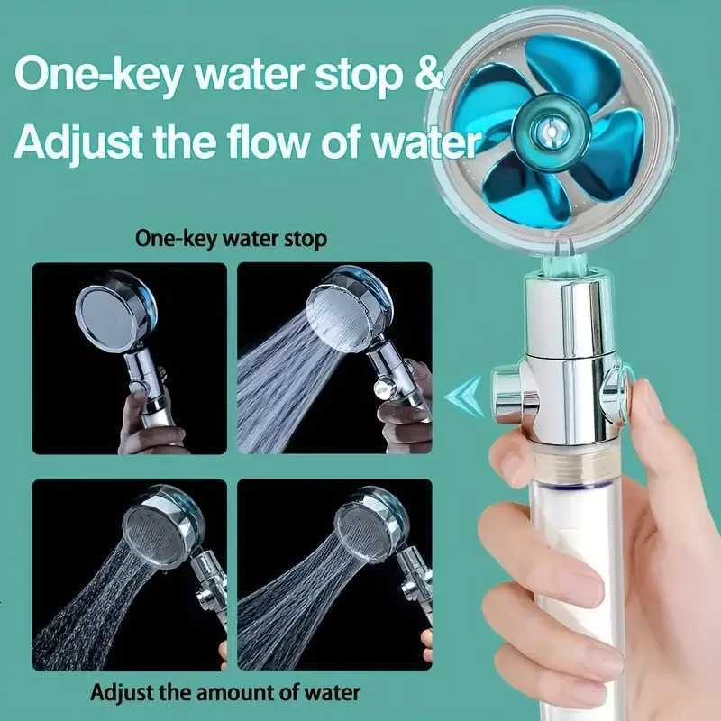 360 Handheld Rotating Turbine Fan Shower Head High Pressure Water Saving Spray Shower Filter Bathroom AccessoriesM251120