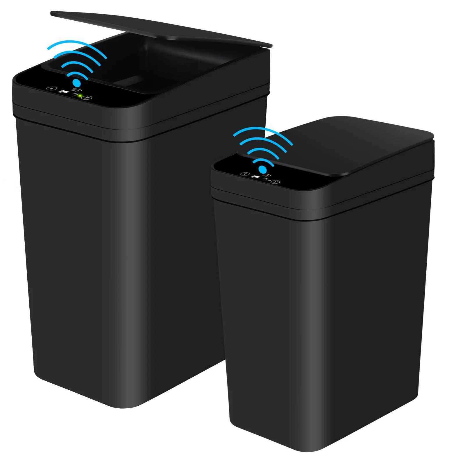 2 Pack 12L 18L Automatic Trash Can Bathroom Touchless Motion Sensor Garbage Can with Lid for Bedroom living Room Kitchen Black C251120