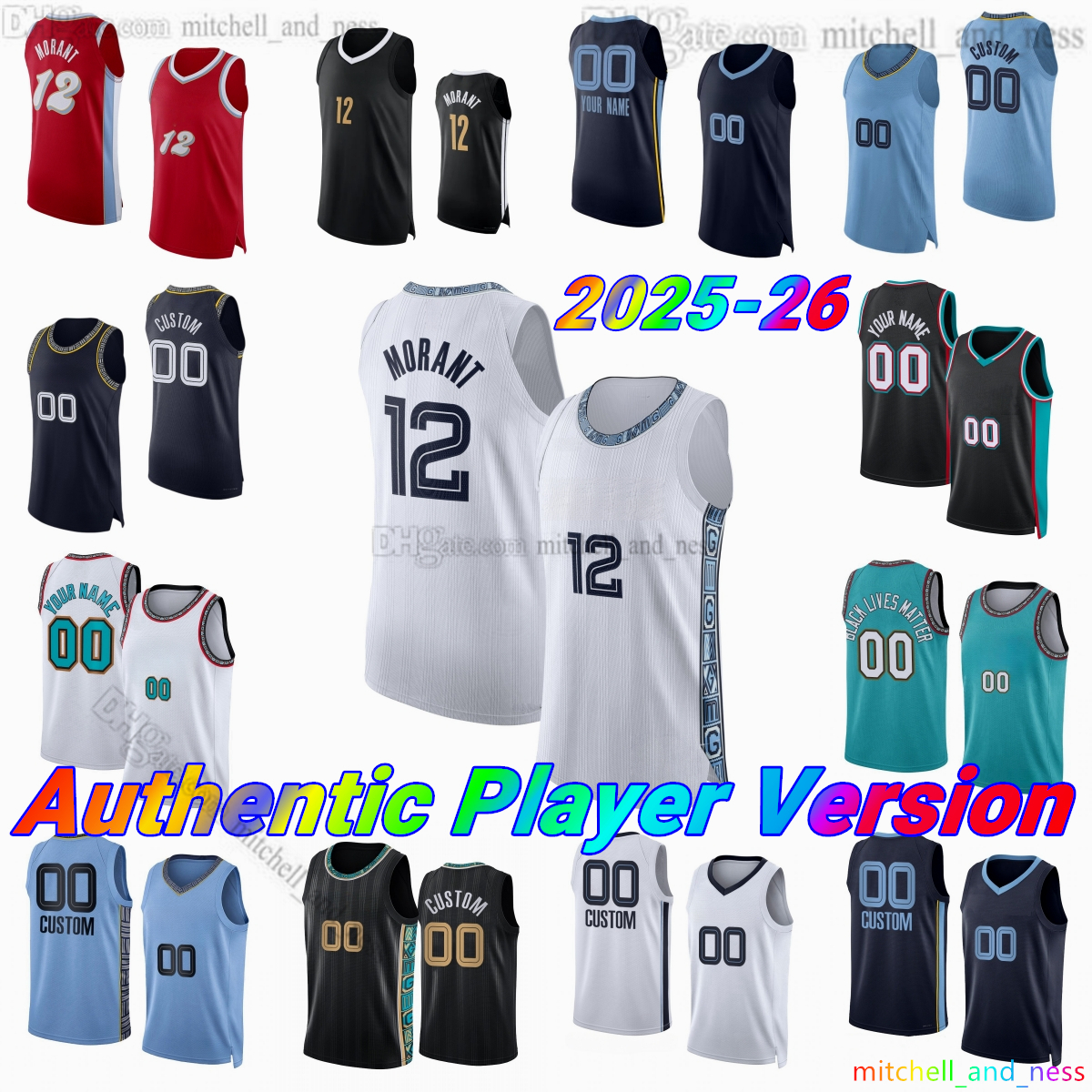 Custom New City 12 Ja Morant Player Version Basketball Jersey 8 Jaren Jackson 7 Santi Aldama 23 Cedric Coward 5 Vince Williams Jr. Zach Edey Authentic Stitched Jerseys