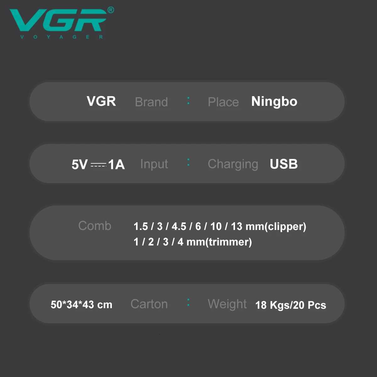 VGR 646 Hair Trimmer Professional USB Hair Clipper Rechargeable Hair Cutting Machine Barber Hair Trimmer Set LED Trimmer for MenT251120