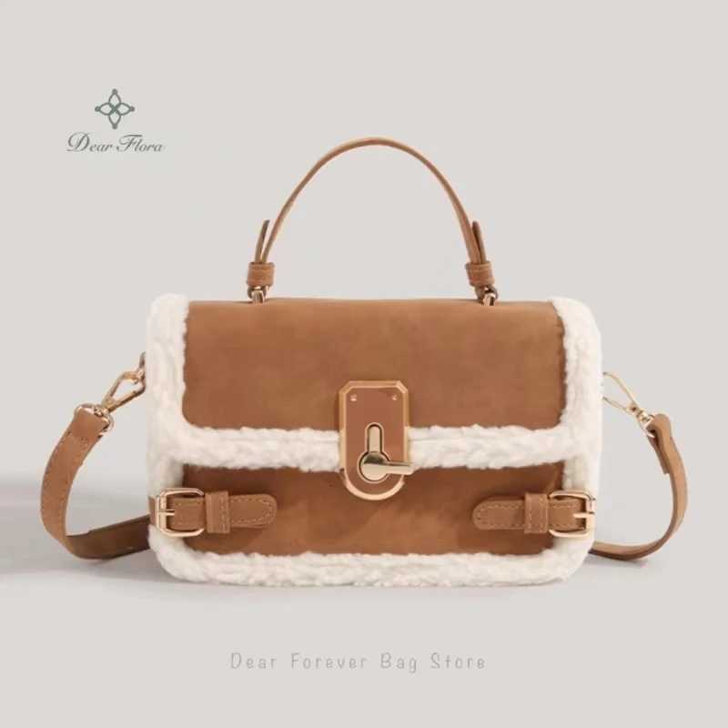 Wens Fi Lamb Wool Shoder Bags Autumn Winter New Handbag Cute Pahwork Purse Messenger Bag Casual Crossbody Bags Y251120