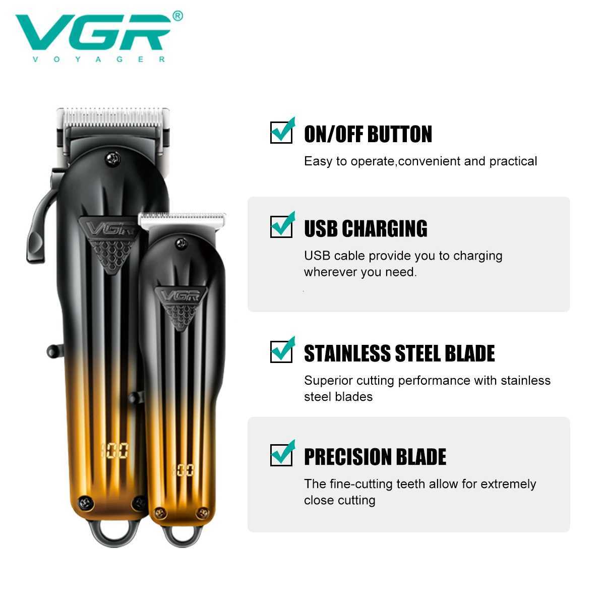 VGR 646 Hair Trimmer Professional USB Hair Clipper Rechargeable Hair Cutting Machine Barber Hair Trimmer Set LED Trimmer for MenT251120