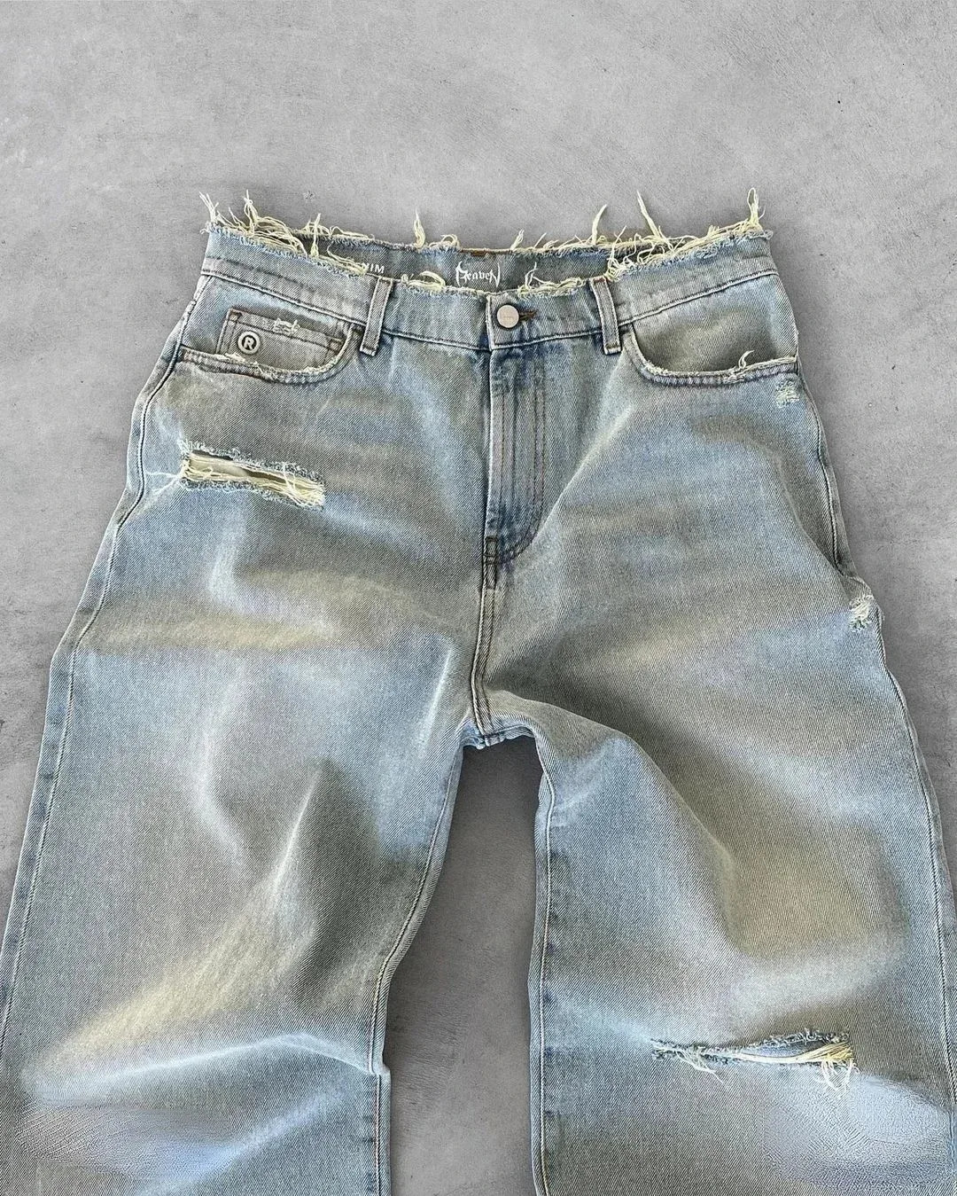 Straight Jeans Distressed Men Jean Ripped Holes Washed Denim Pants Ankle Length Loose Solid Zipper Fly Pockets Casual 251218