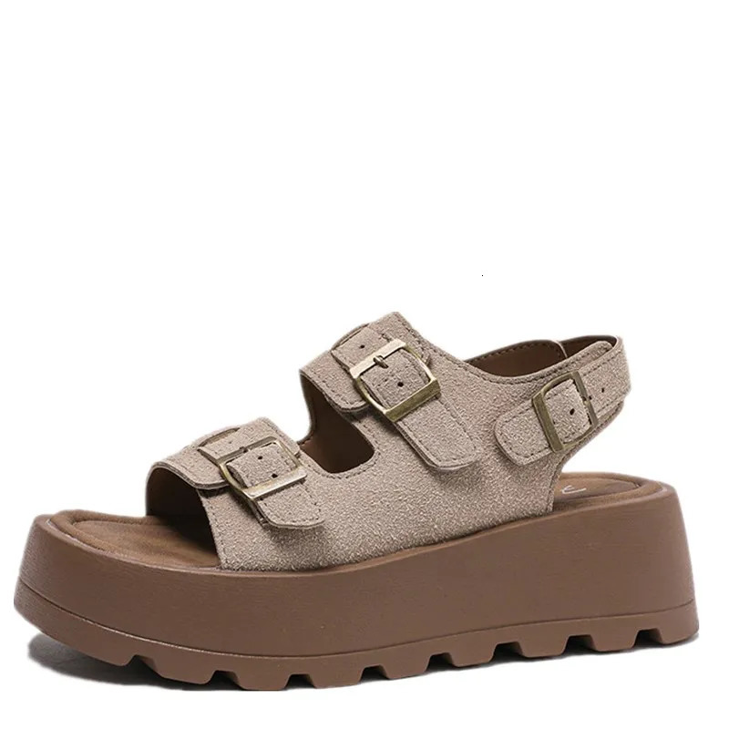 Retro belt buckle womens sandals can be worn in both directions for summer and spring fashionable highend sensory rubber sole with leather lining slid
