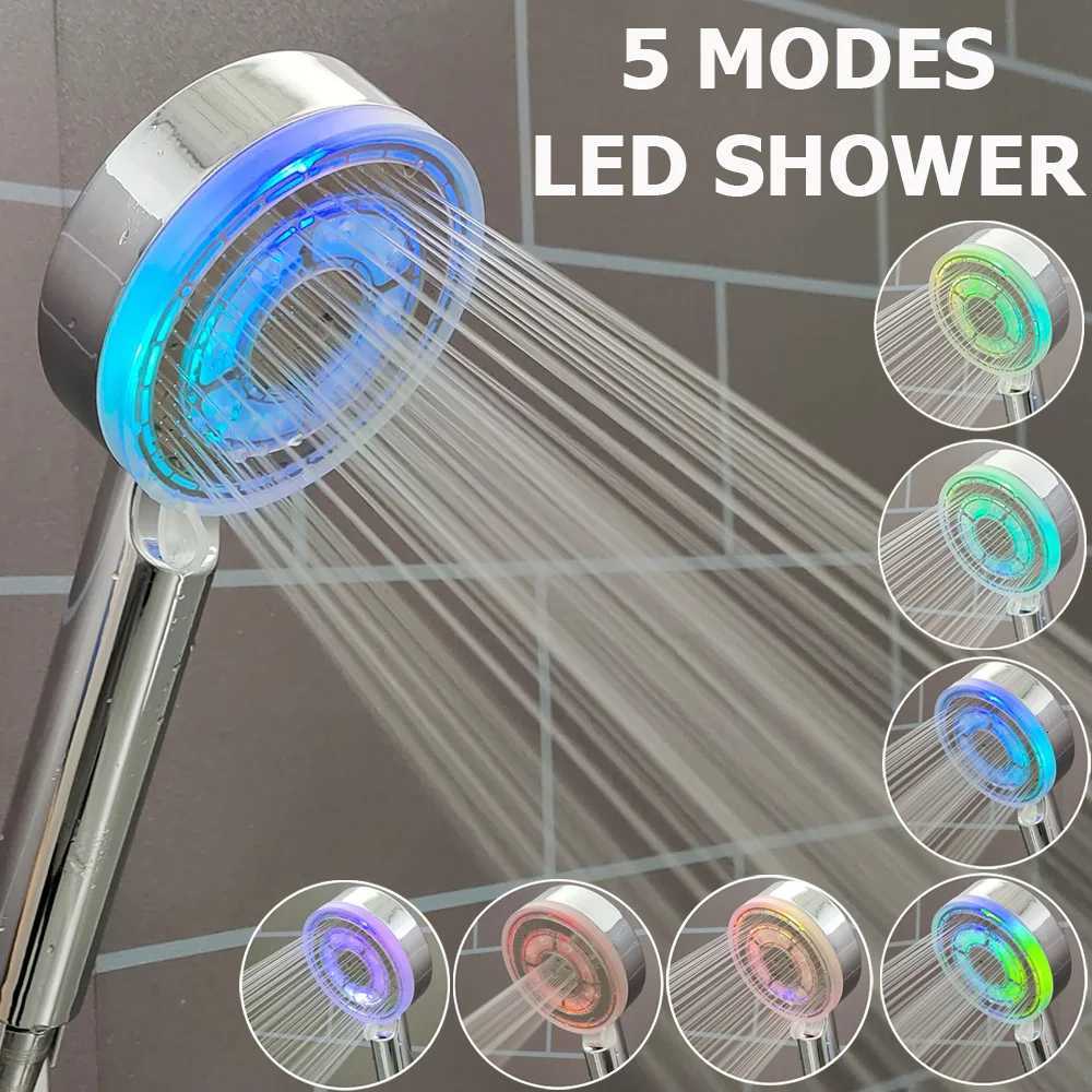 5 Modes Temperature Control Colorful Shower Head 3/7 Color Change LED Spray Nozzle Silver High Pressure Rainfall Bathroom ShowerM251120