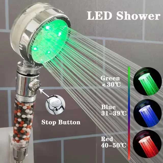 LED Anion Shower Head Rainfall SPA Temperature Control Shower Head Pressurized Water Saving 3/7 Colors Handheld Bathroom ShowerM251120