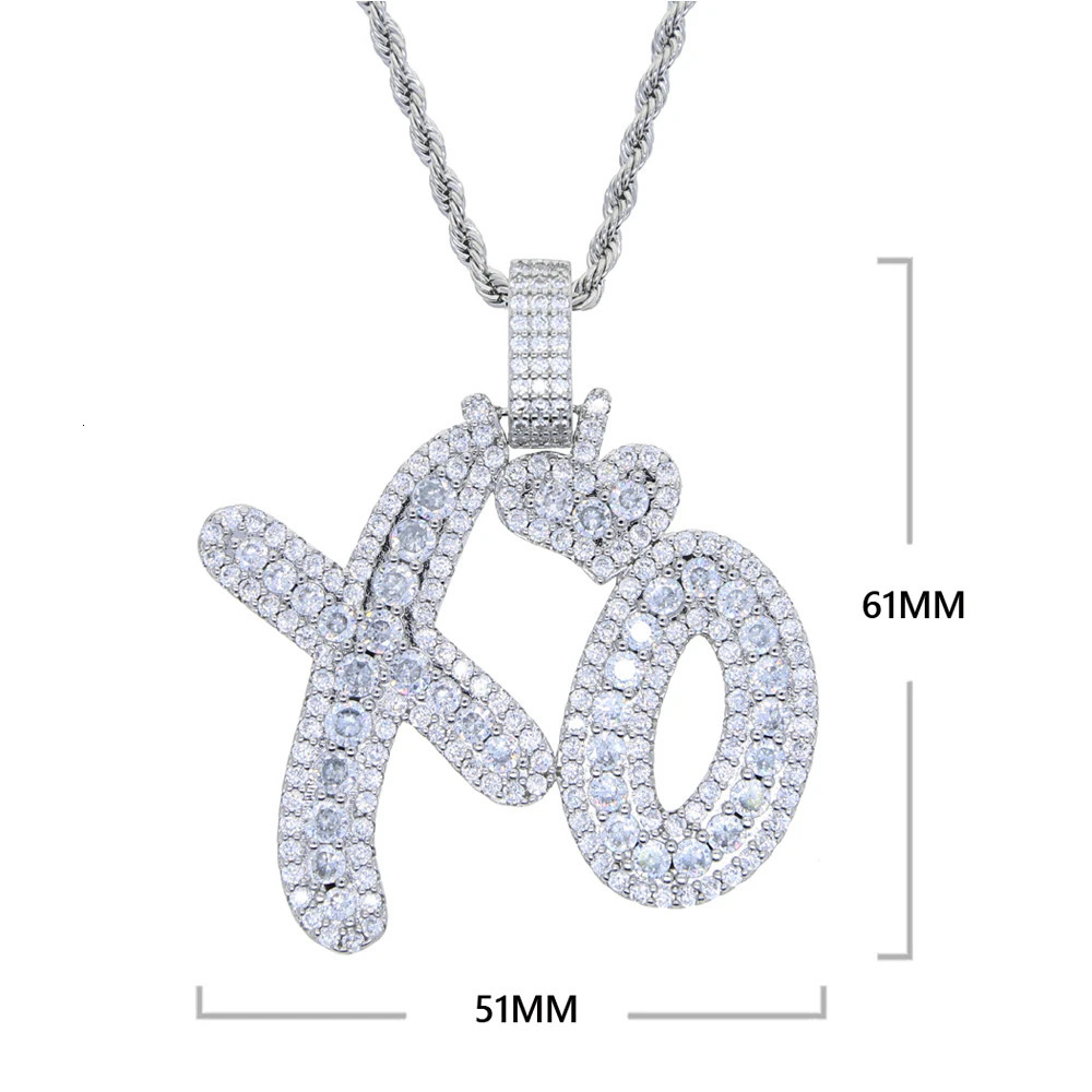 Iced Out Bling Letter XO Pendant Necklace Gold Silver Tennis Chain Zircon Heart Charm Mens Hip Hop Jewelry 250420