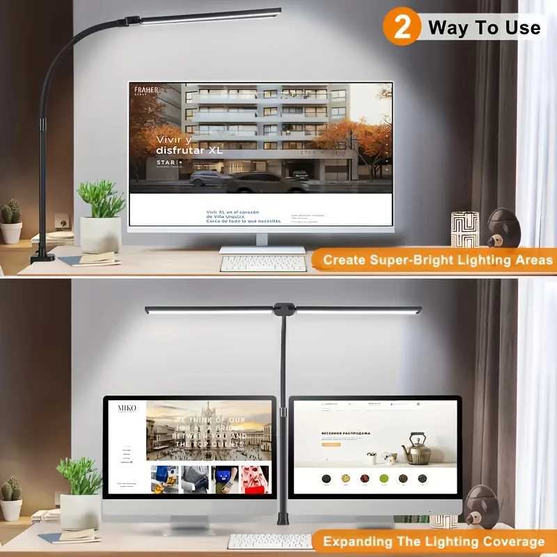 LED Desk Lamp Single Double Head with Stepless Dimming 3 Color Eye-Caring For Home Office Reading Light Adjustable Flexible Lamp M251120