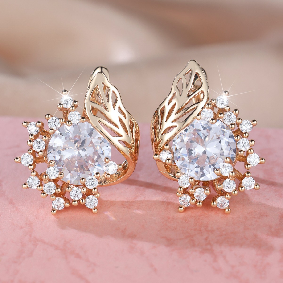 Round Flower Feather Zircon Earrings with Personality moissanite designer earrings designer earrings for woman pearl earrings gold designer ohrringe j - view 6