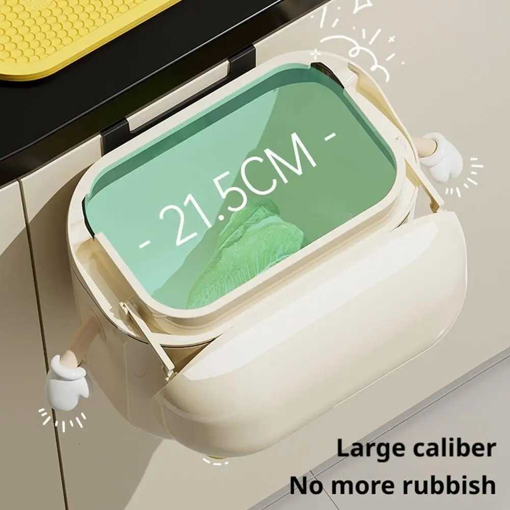1pc Cute Cartoon Hanging Trash Can With Lid Large Capacity No-Drill Wall Mounted Waste Bin For Kitchen Bathroom C251120