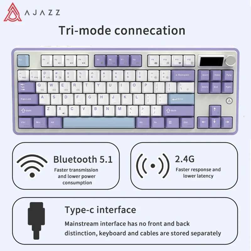 Ajazz Ak870 RGB Gaming Mechanical Keyboard Hot Swap 84 Keys Wireless 24G Wired Keyboards TFT FOR Desktop Laptop PC Y251120