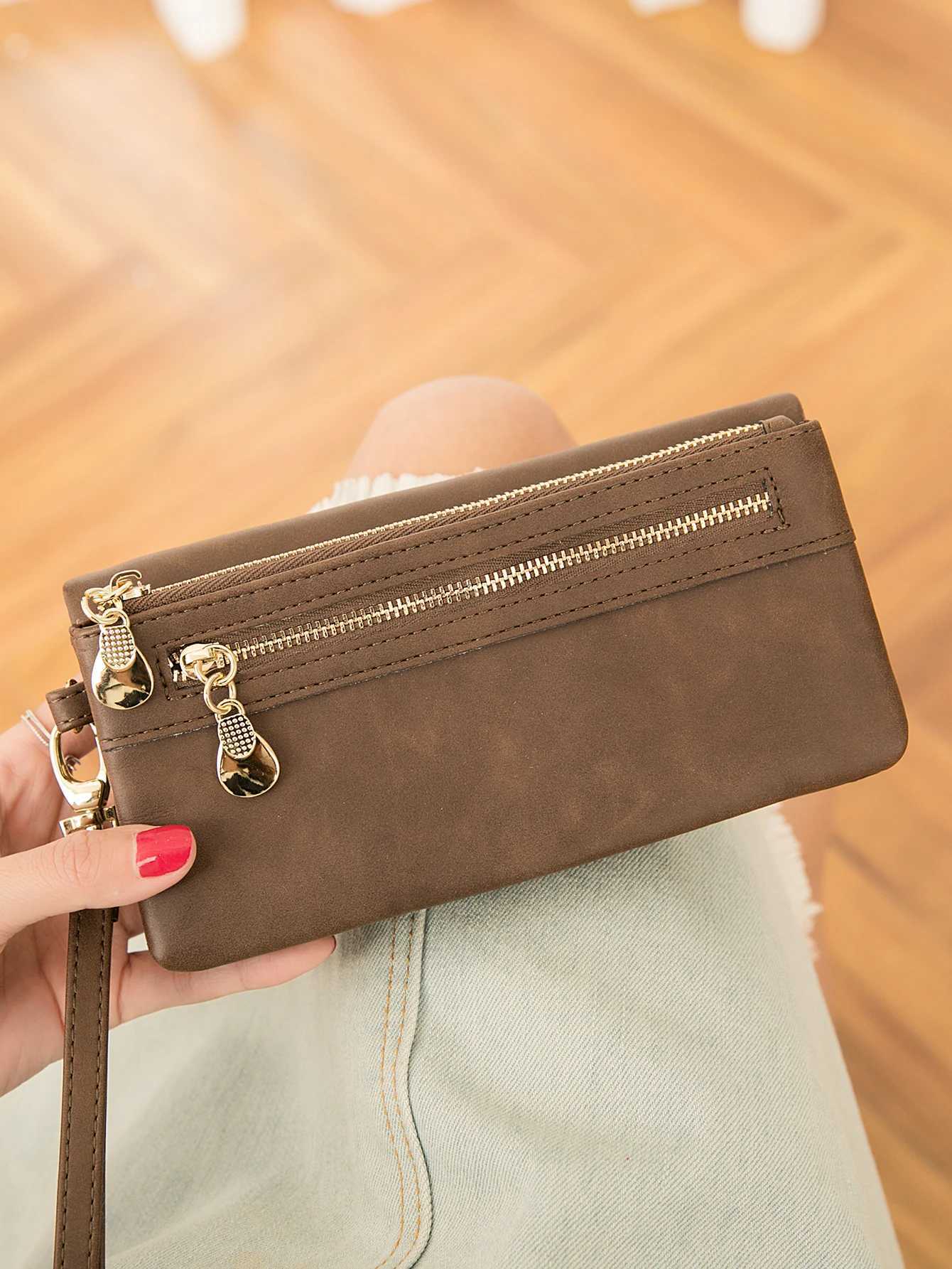 Classic Vintage Womens Long Wallet Simple Double Zipper Large Capacity Handbag PU Leather Multi-Card Slot Credit Card HolderW251120