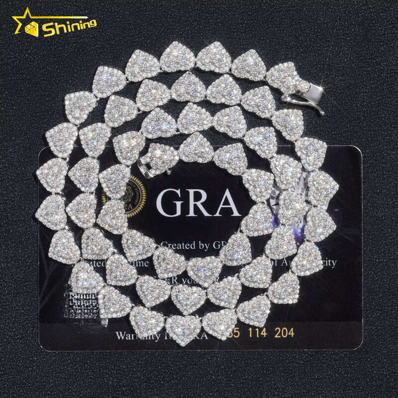 Heart-shaped Iced Out Bracelet S Gold Plated VVS-FL Silicon Stone fashion Chain Necklace