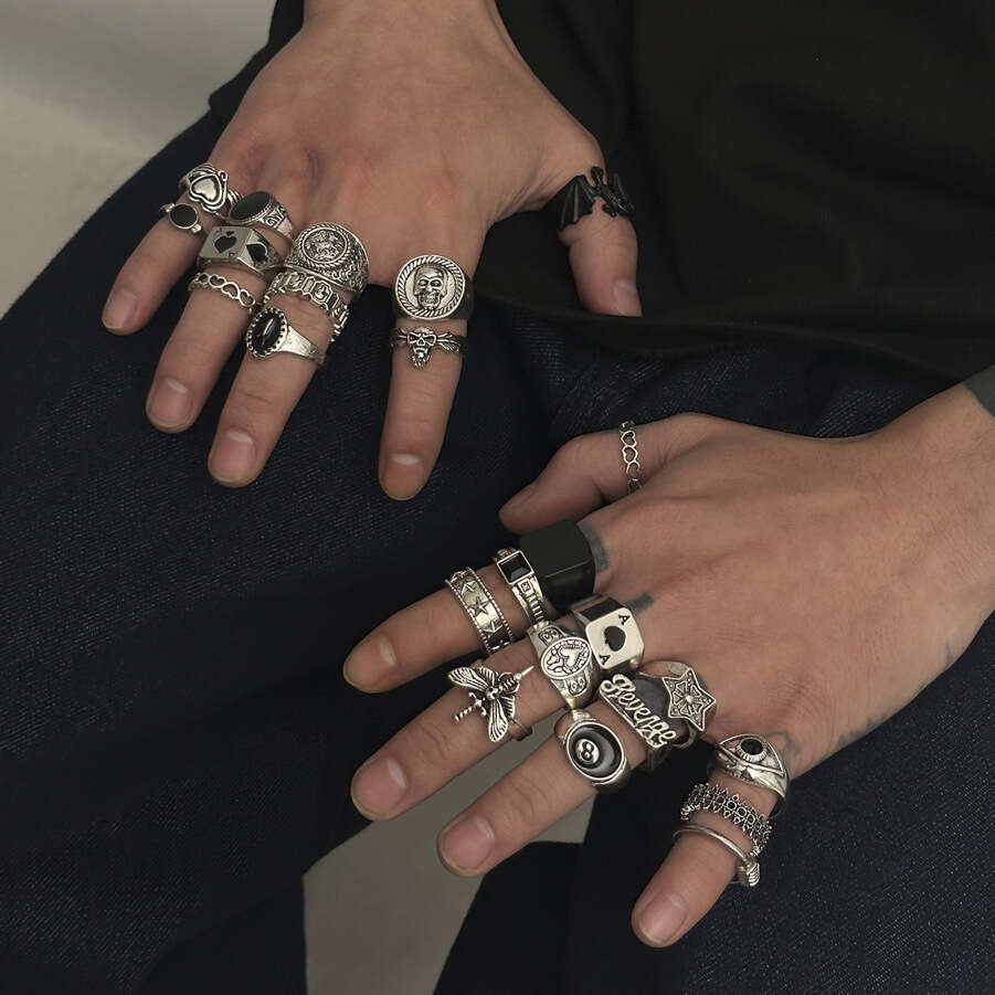 New piece men s jewelry set with versatile rings niche and personalized hip hop style hand accessories