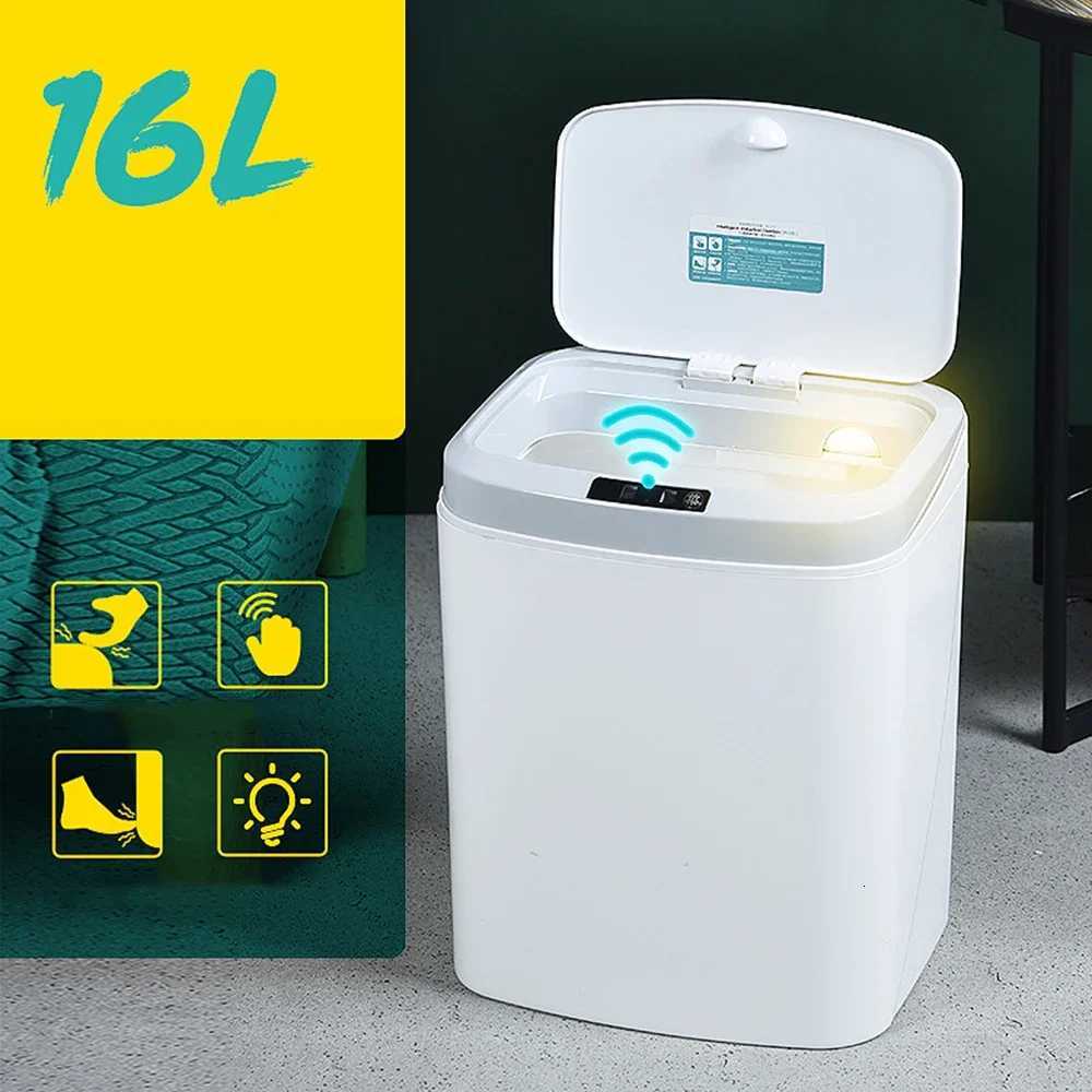 FZCSPEED Trash Can 16L Waterproof Automatic Bathroom Trash Can with Lid for Bedroom Living Room Office C251120