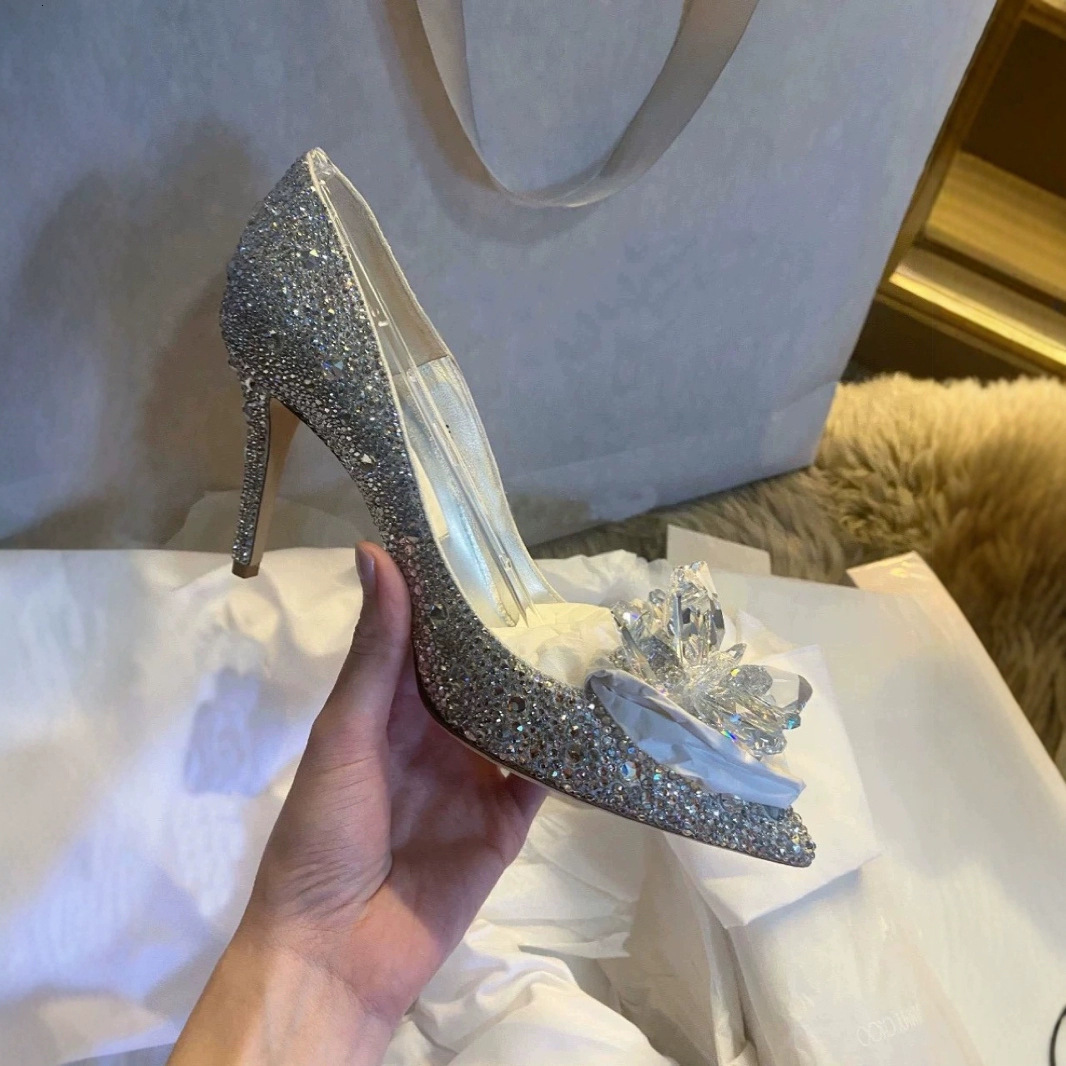 European Wedding Shoes Female Rhinestone Crystal Shoes Stiletto Pointed Red Bridal Shoes Fashion Bridesmaid High Heel 251011