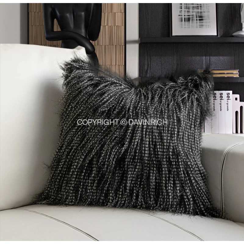 Pillow Case DAVINRICH Modern Simplicity Black Fluffy Throw Cover Luxury Boutique Art Deco Soft Fuzzy Cushion Case For Sofa Couch Bed C251120