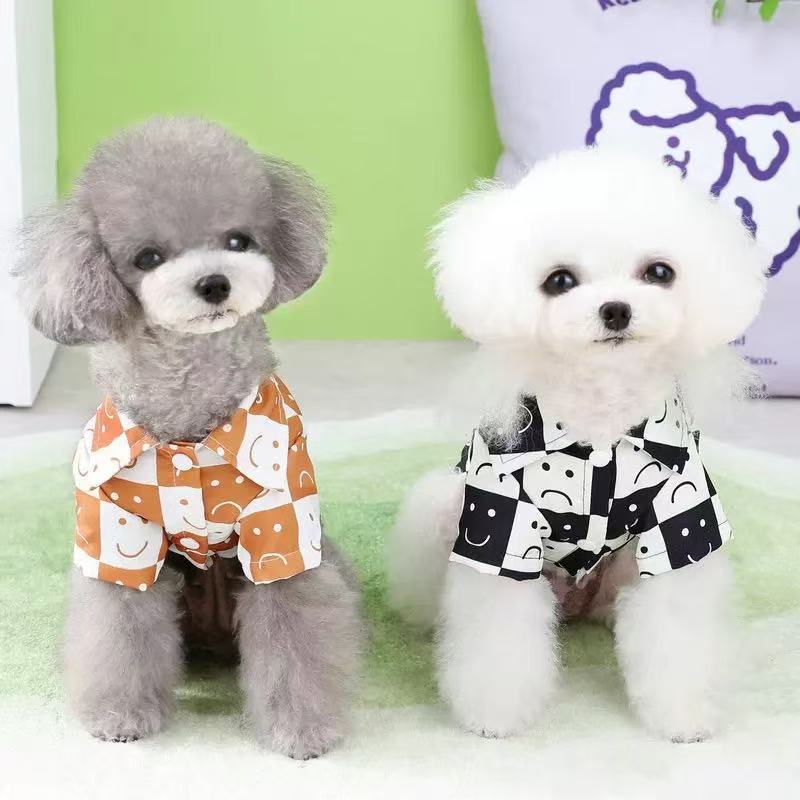 T0007 Checkered smiley face shirt dog clothes pet new checkerboard clothes Pomeranian dog