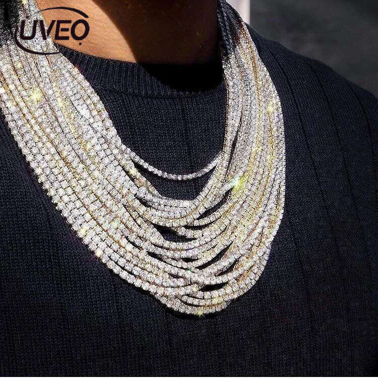 Real sterg sier Hip Hop Moissanite Jewelry Iced Out VVS1 D Color Mossanite Dia Necklace 4mm Tennis Gold chain for Women Men