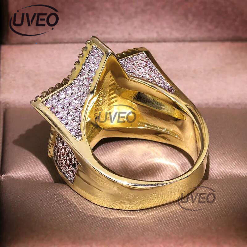 Men's Iced Gold Pentacle Ice Out VVS Moissanite All-Gem Ring Hip Hop Ring Jewelry Free shipping
