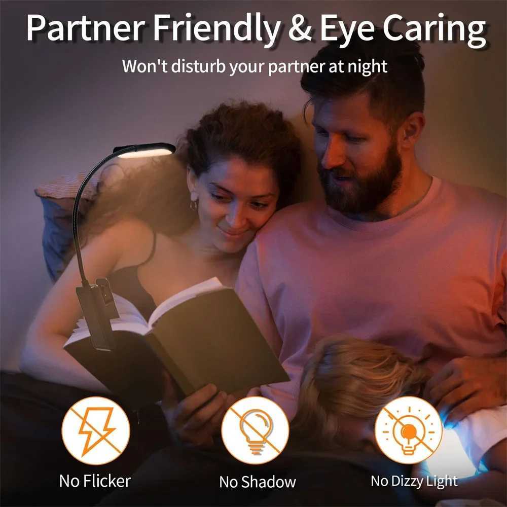 LED Rechargeable Book Light for Reading in Bed Eye Caring 3 ColorsStepless DimmableLightweight Clip on Light for Book Lovers M251120