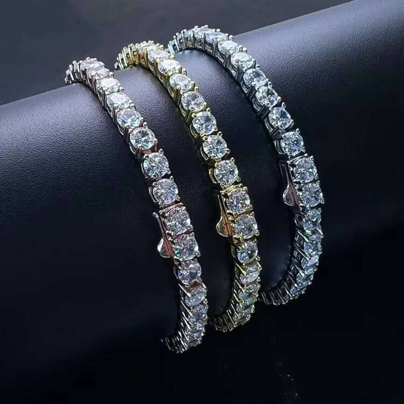 Sterling Sier Iced Tennis Chain Bracelet VVS Moissanite Hip Hop Jewelry for Men and Women