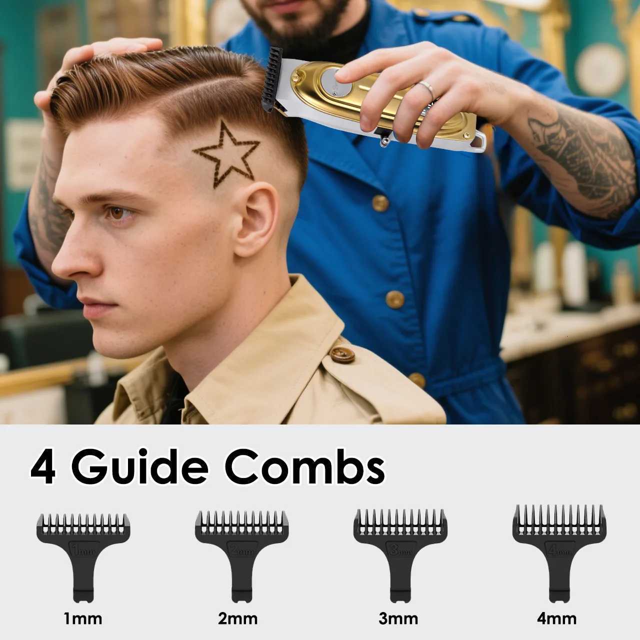 Hatteker Golden Professional Hair Trimmer LED Display Metal Hair Clipper USB Charging Electric Mens Hair Clipper Grooming KitT251120