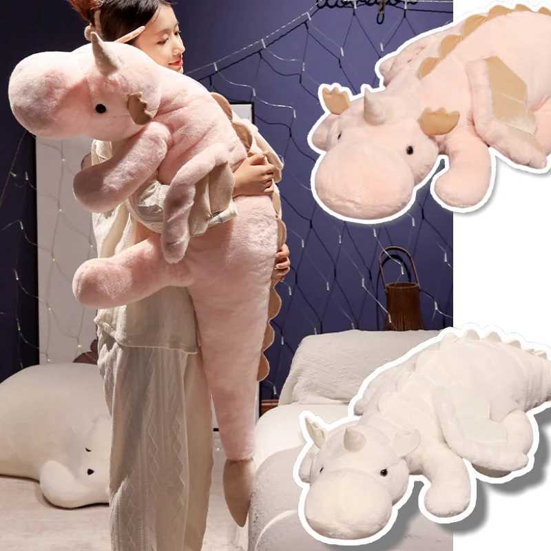 1pc 70-150cm Giant White Dragon Plush Toy With Unicorn Horn Flying Wings Dragons Dinos Hug Throw Pillow Dinos Nap Sleeping Gift G251120