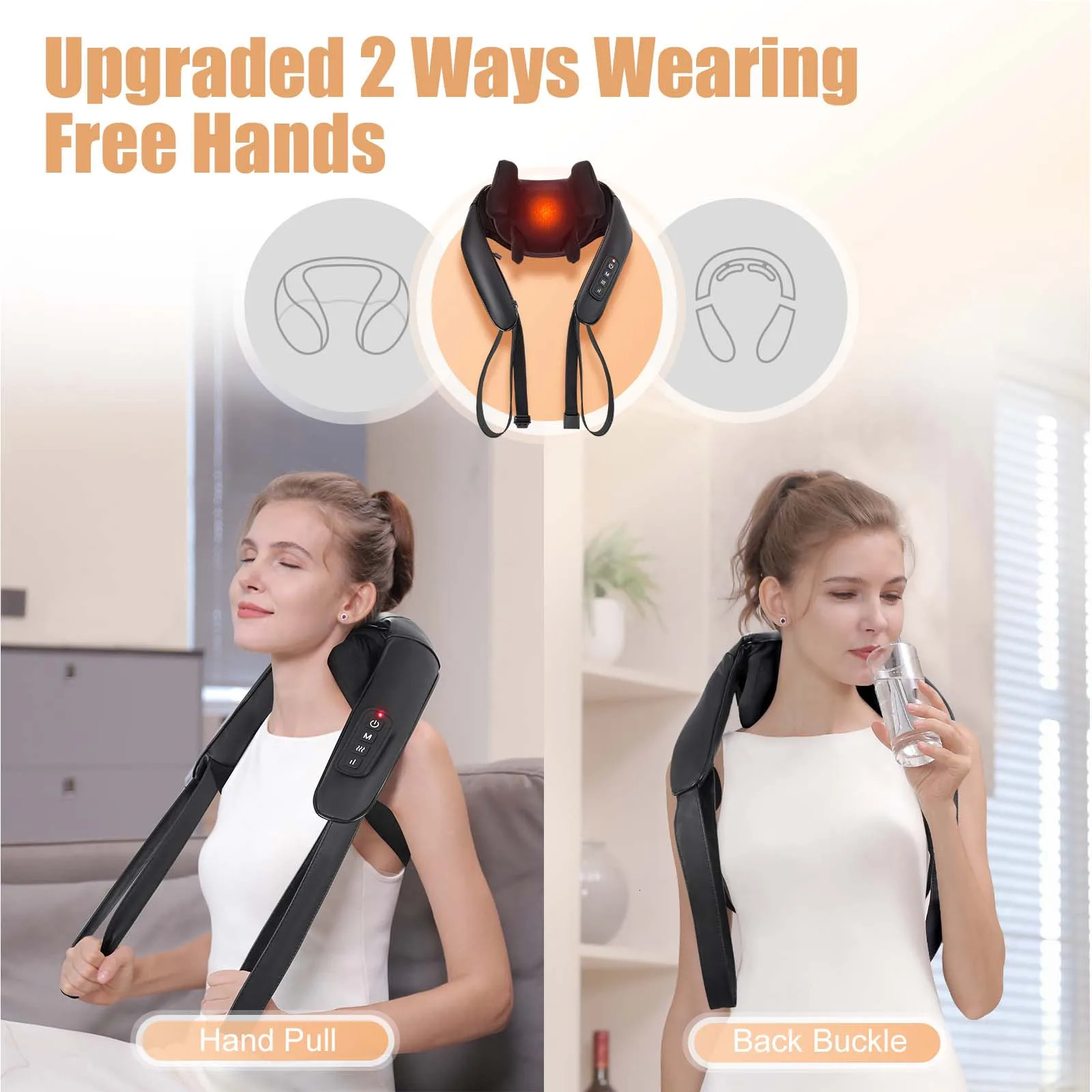 Masgre Shiatsu Back Neck Massager Cordless Shoulder Massager with Heat Electric Deep Tissue 3D Kneading Massage Pillow 251118