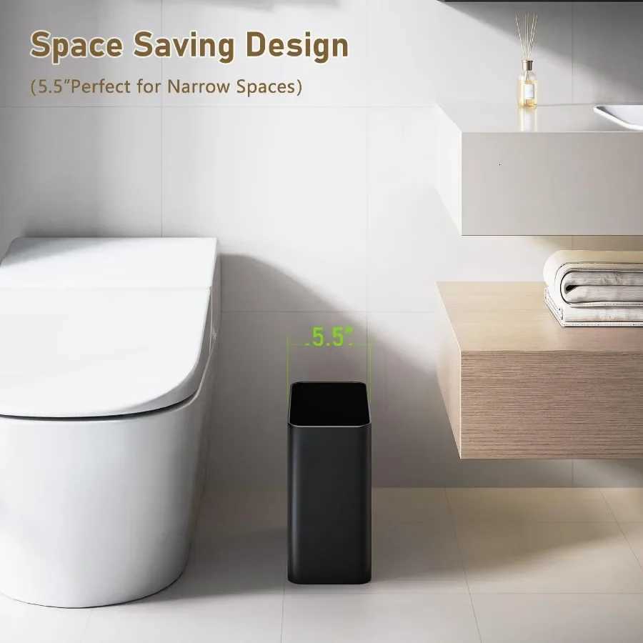 Slim 24 Gallon Metal Trash Can with Matte Black Finish for Compact Spaces Ideal for Small Bathrooms Bedrooms Offices Kitchens C251120