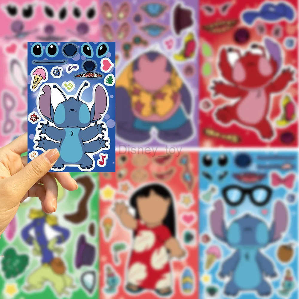 Disney sticker 8 Disney stickers cartoon puzzle stickers cute childrens facial DIY toys fun assembly puzzle children boys and girls Y2504020