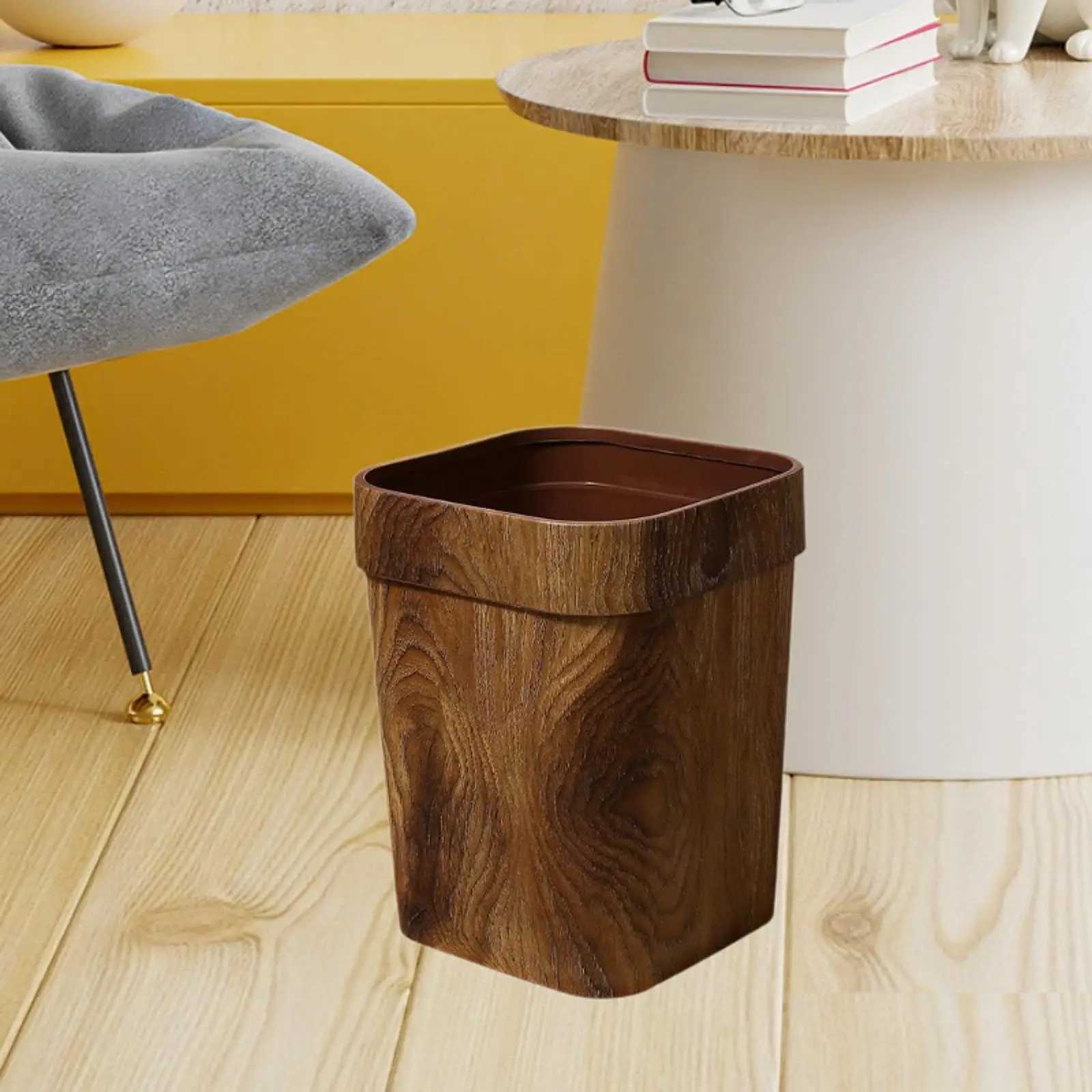 Imitation Wood Grain Trash Can Reusable Modern Rectangle Garbage Container Bin for Household Living Room Office Bathroom Kitchen C251120
