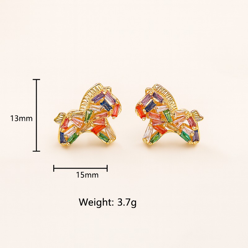 Colorful Crystal Zircon Horse Stud Earrings for Women, Luxury High-End 2025 Autumn Winter New Fashion Versatile Earrings, Perfect Gift Choice H260202