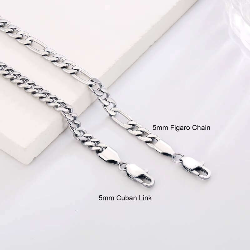 3mm 5mm Gold-Plated Rope Women, 316L sterling silver Chain for Men, Sturdy Cuban Chain, Figaro Bracelet